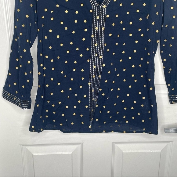 Boden Rosanna Embroidered Navy and Gold Foil Polka Dot Blouse 2 - Picture 5 of 13
